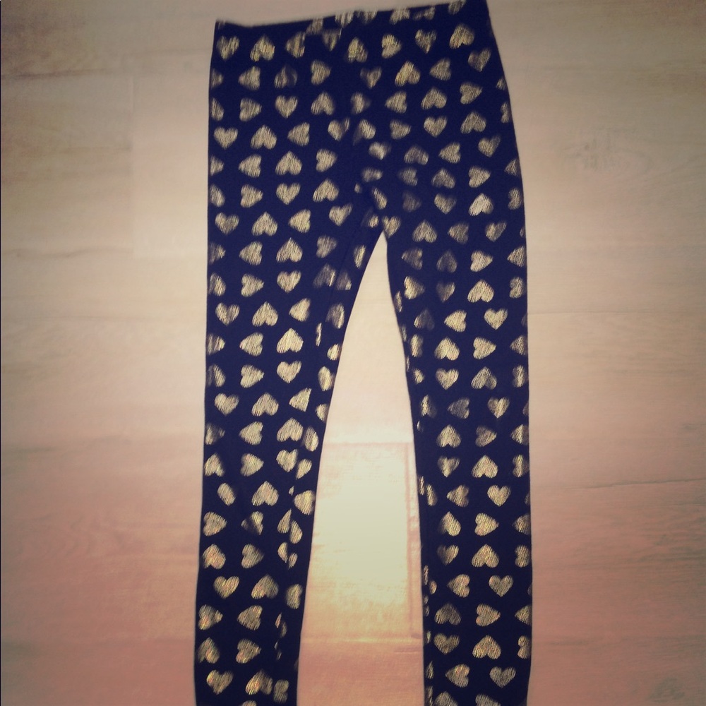 Kids' Black soft leggings with gold hearts! <3